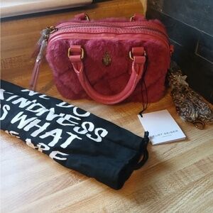 Kurt Geiger Mini Kensington Pink Furry Tote Duffle Purse Crossbody with Dust Bag